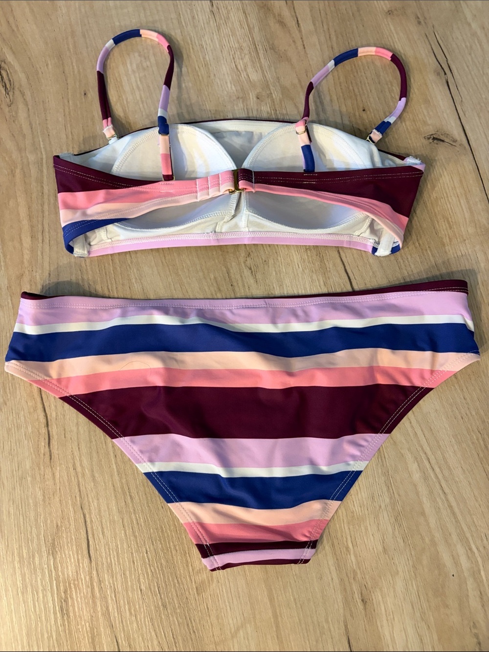 Kona Sol Stripe Bandeau Bikini Set Pink Purple Medium - Picture 4 of 6
